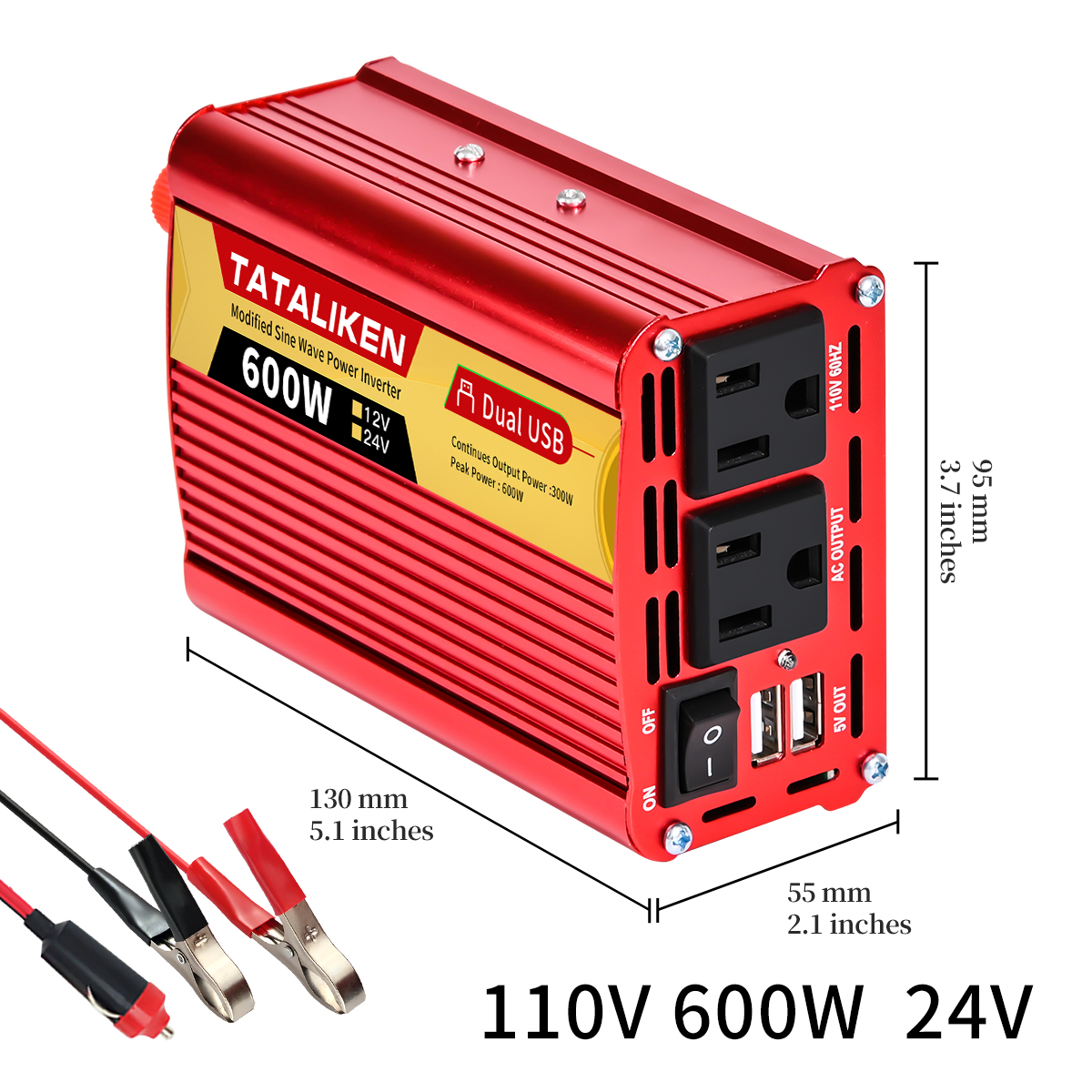 Inverter 12v, 24V 600W 1500W 2000W 2500W, portable vehicle-mounted household converter, universal socket, auto accessories: green