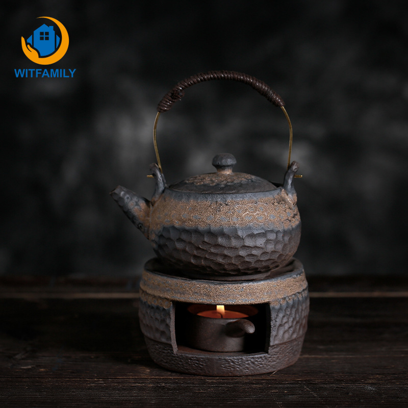 Varm teovn japansk retro te varmere tepotte keramisk kung fu te opvarmning kaffe mælk stearinlys opvarmning fade