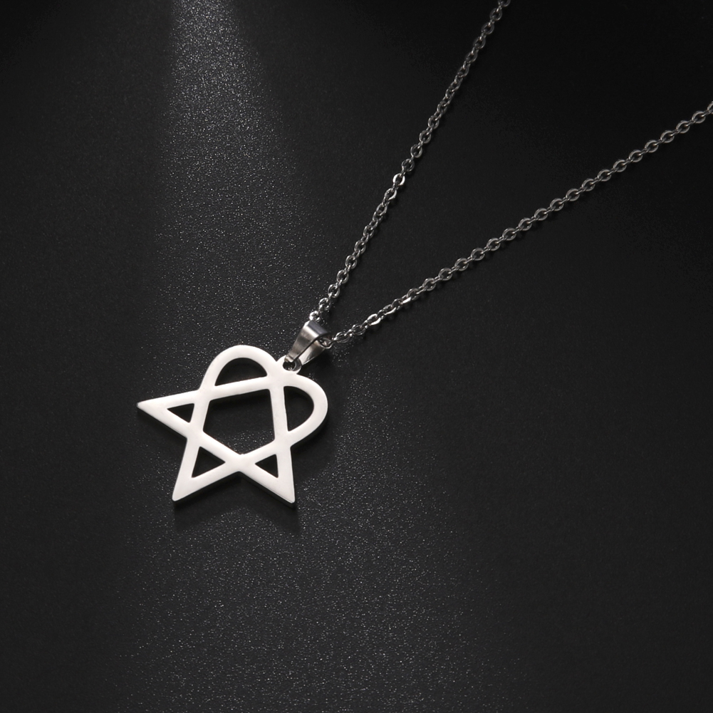 Lucktune-Collar colgante Heartagram estrella Collar de cadena pentagonal de corazón de acero inoxidable para mujeres de joyería de pareja