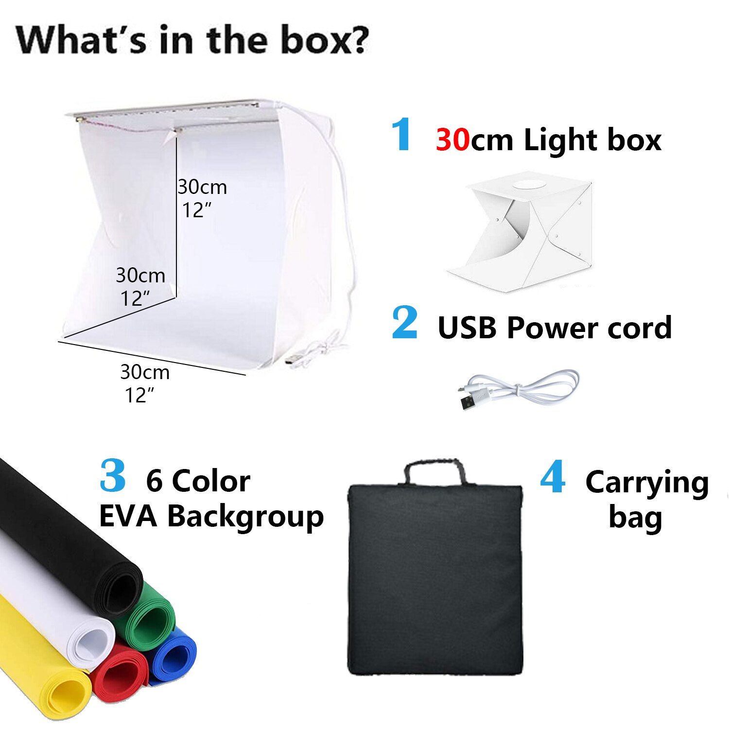 30cm foto studio lichtbak draagbare mini opvouwbare fotografie fotostudio tent led softbox achtergrond kit usb tafelblad schieten: Black