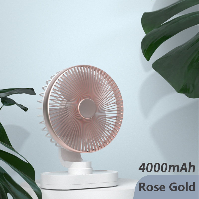 Mini fläkt bärbar  dc 5v usb uppladdningsbar stark vind litet bord tyst fläkt ljudlös oscillerande skrivbord kylfläkt usb gadget: Rosa guld vit
