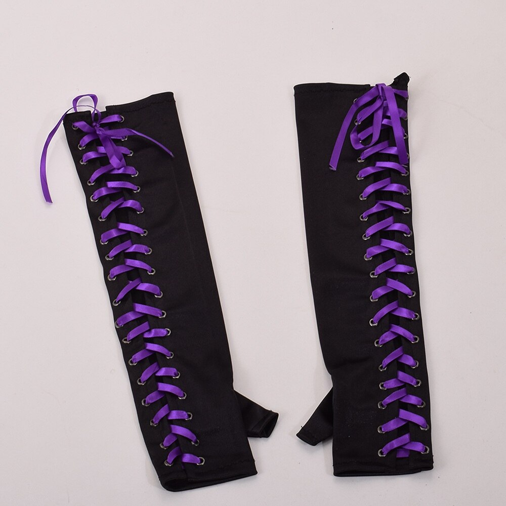1 para kobiet impreza punk sznurowane rękawiczki retro długość ramienia bez palców satynowe rękawy z nadrukiem