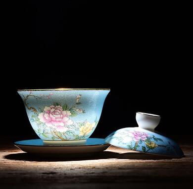 Jingdezhen Ceramic Tea Tureen Hand-painted Gradient Silk Flower Cover Bowl Chinese KungFu Gaiwan Tea Cup Bowl Teaware: 4