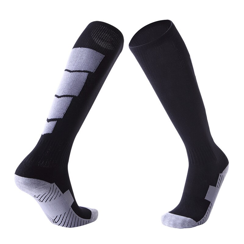 Men Women Non-slip Over Knee Football Socks Thick Towel Soccer Stockings Sweat-absorbent Wear-resistant Sports Socks SKJ035: Black