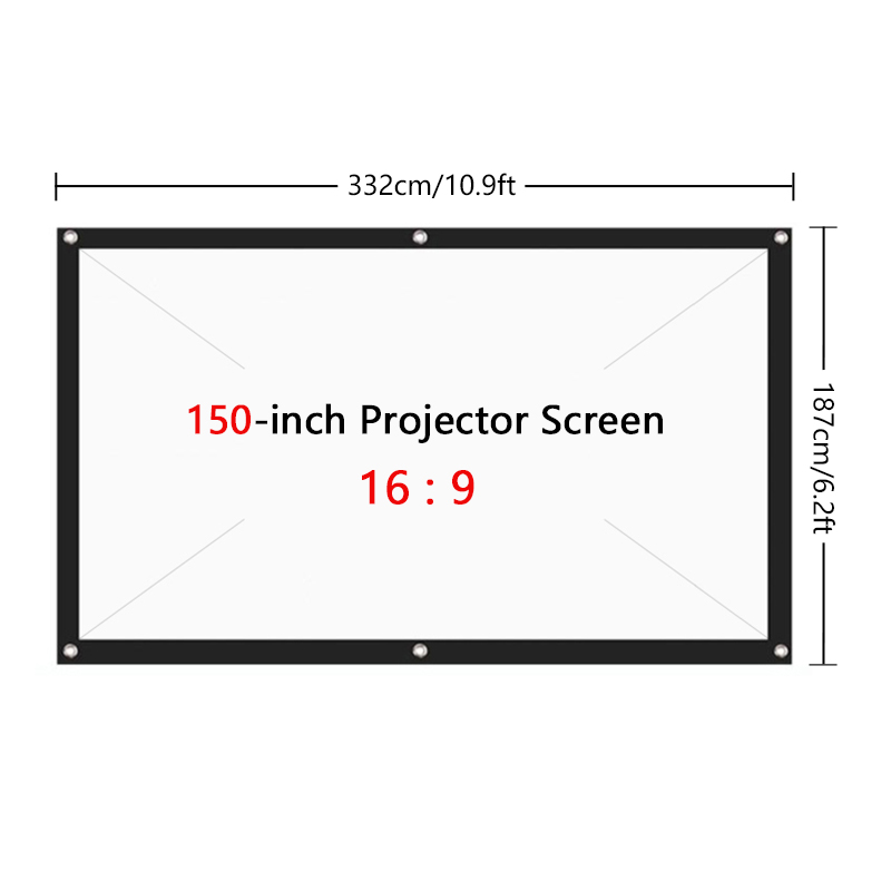 Tela de projeção portátil para home theater, cortina simples com exibição hd de 72, 84, 100, 120, hd, home theater, acampamento, escritório: 150 inch