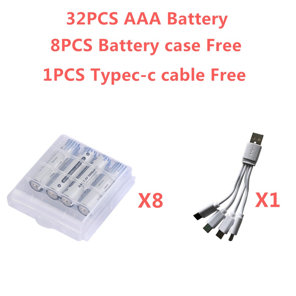Akumulatory AAA USB 1,5 V Li-ion o dużej pojemności 600 mWh Akumulator zapasowy do zdalnej myszy Latarka + kabel typu C
