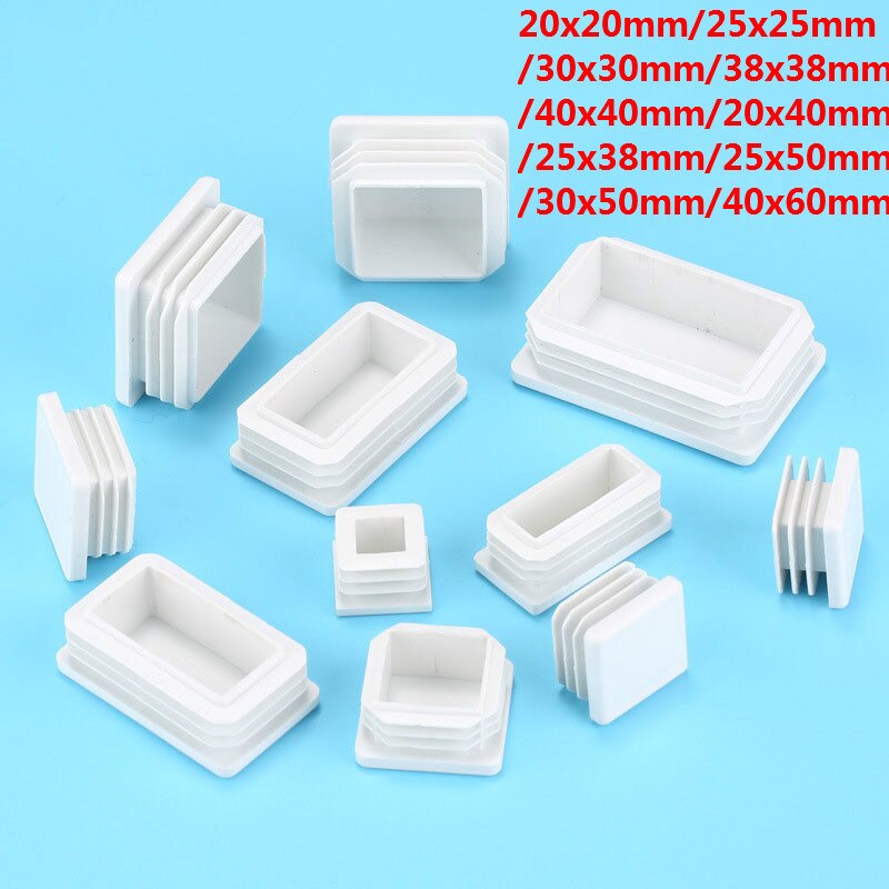 Meubels Pads Cups Stekkers Wit Plastic Roestvrij Staal Binnen Vierkante Buis Tafel Stoel Carbinet Voeten Been Cover 10Pcs