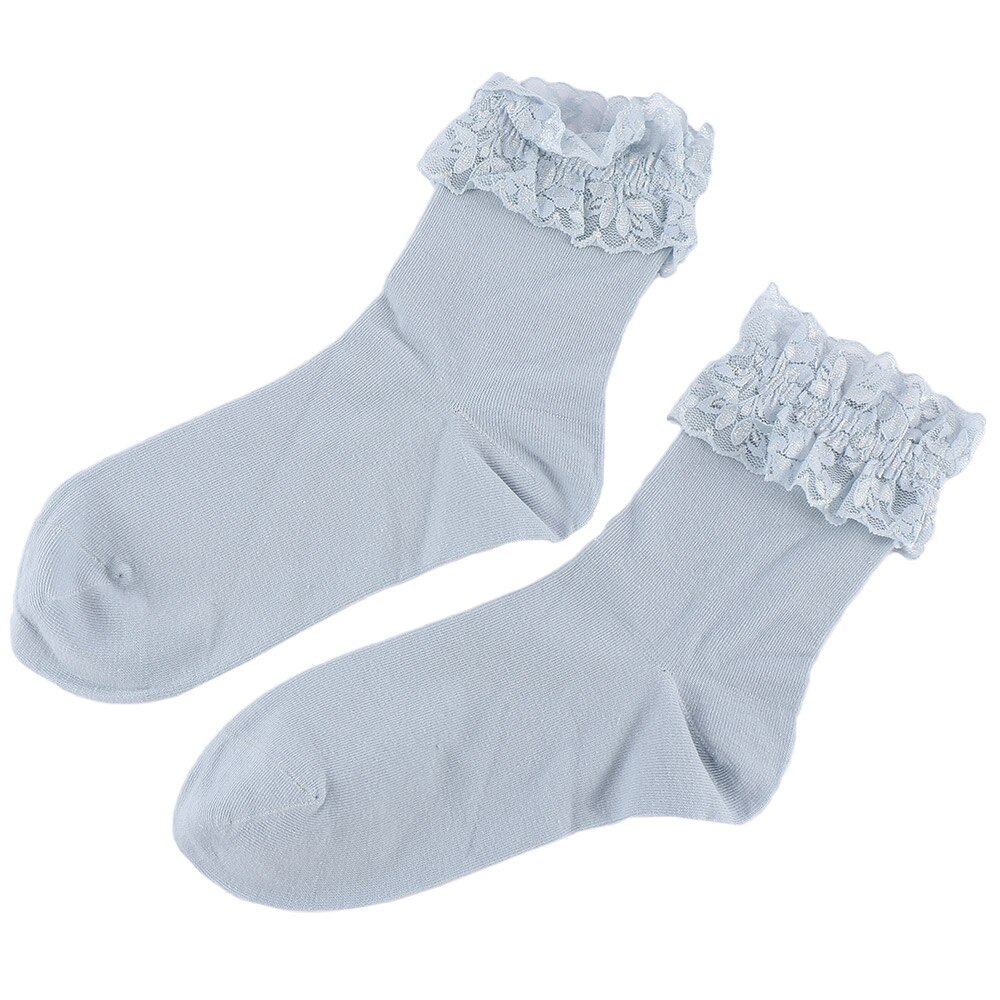 Women Vintage Lace Ruffle Frilly Ankle Socks Ladies Princess Girl Soild Color Cotton Socks 6 Color Available Harajuku: Blue