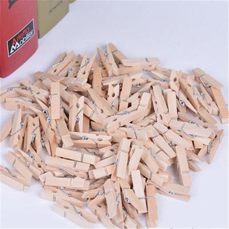 20PCS 3.5CM Mini Natural Wooden Clothes Photo Paper Clothespin Craft Clips Portable Wood Clamp