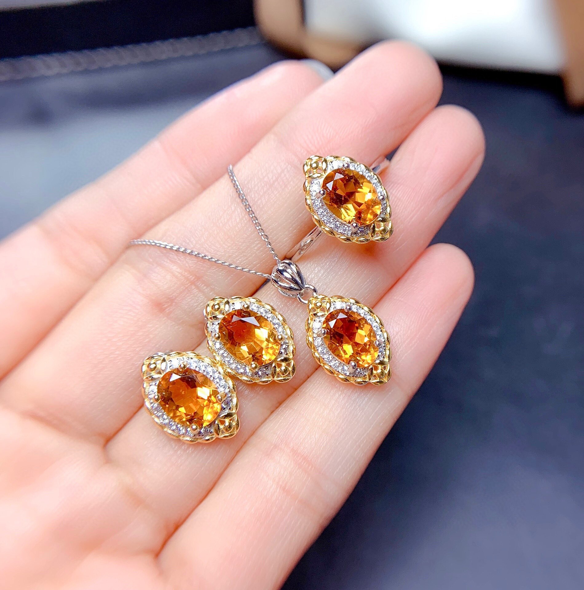 Silber Farbe Schmuck setzt für Frauen Damen Bling Champagner Zirkon Kristall Ring Halskette Ohrringe setzt Hochzeit Braut einstellen