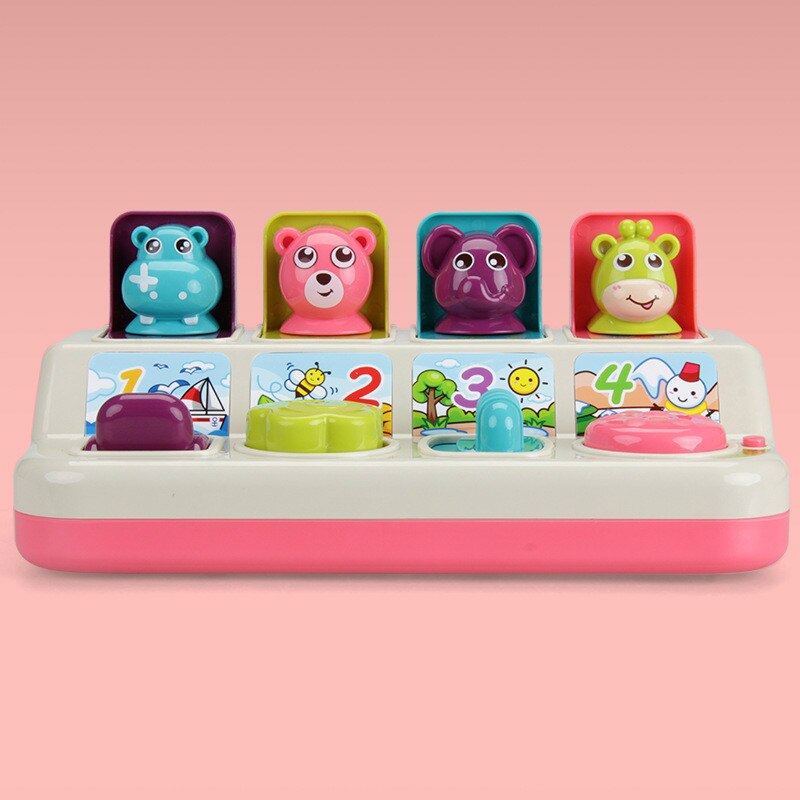 Boîte de commutation de jouets Pop-Up, boîte à boutons, boîte de peur au trésor, poupée intelligente pour bébé de 1 à 3 ans, jouet interactif: Rose