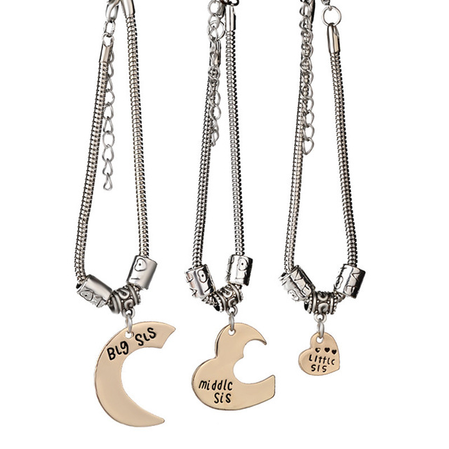 Juego de 3 piezas de pulseras para hermanas, colgante de corazón para hermanas grandes, medianas y pequeñas, cadena de mano de Metal de amistad, joyería de para chica: Rojo óxido