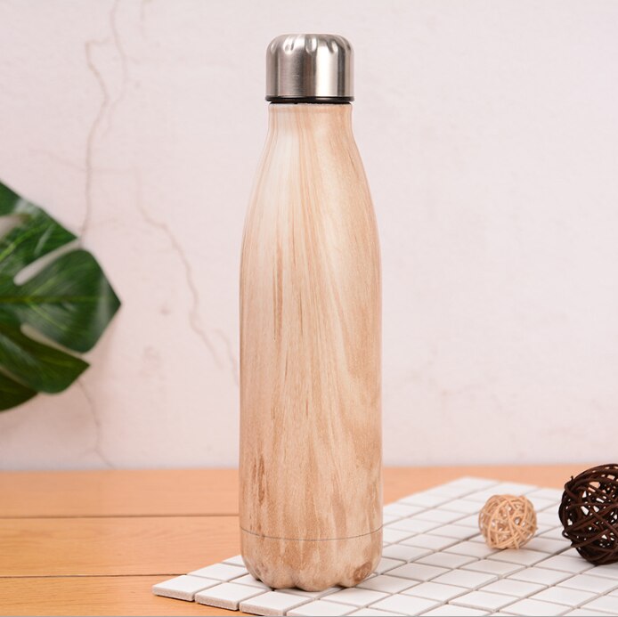 JM 500ml Houtnerf Thermosfles Dubbelwandige Rvs Thermoskan Draagbare Reizen Geïsoleerde Bier Cola Kille fles: Mountain wood powder