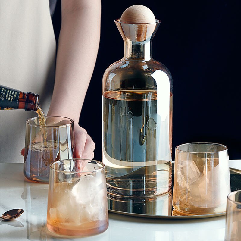 1200ML Amber Water Kettle Set and Cool Kettle Household Tea Kettle Cups Water Jug Crystal Glass Water Pitcher Glass Bottle