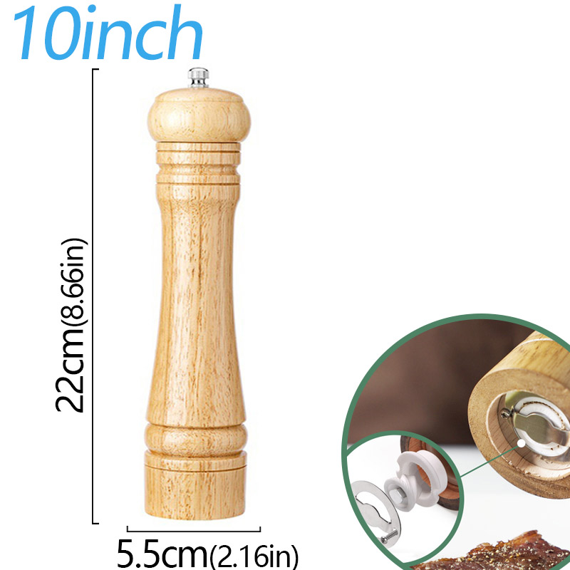 Moedor de sal e pimenta de madeira de 5/8/10 polegadas, moinho de especiarias de madeira maciça com moedor de cerâmica forte ajustável, ferramentas de cozinha: Luz amarela