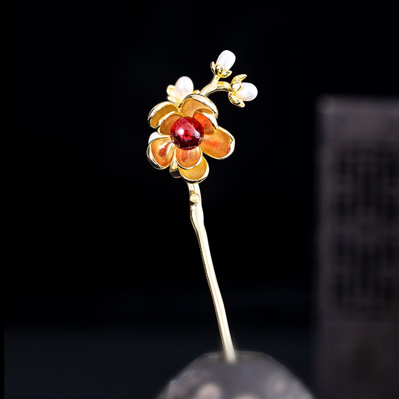 Horquilla de flor de Granada de plata de ley s925, tocado de pelo de disco nupcial, temperamento dulce, perla, estilo antiguo, accesorios Hanfu