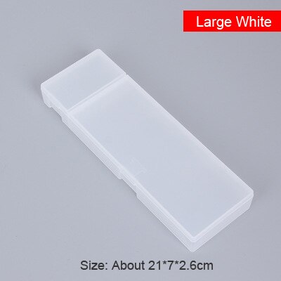 Estuche transparente sencillo para lápices, caja pequeña de plástico para almacenar bolígrafos, material de papelería para aprendizaje y oficina: Large White