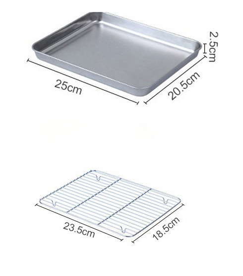 Roestvrijstalen bakplaat Lade met olieafvoer Mesh Grill Afvoer Taart Bakken Vierhoek Mesh Tray Koken Bakken Barbecue Gereedschap: Licht Groen