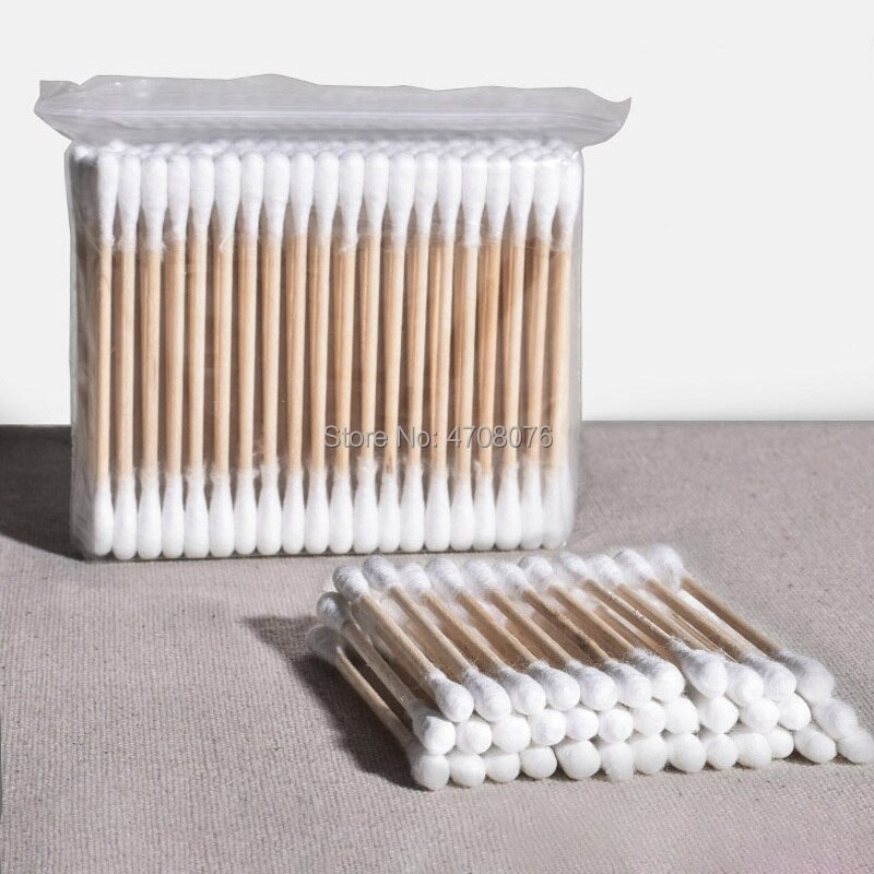 500 stks/pak wattenstaafjes wegwerp dubbele heads Katoen stok Houten applicators voor make-up wattenstaafjes oor schoonmaken Q-tip