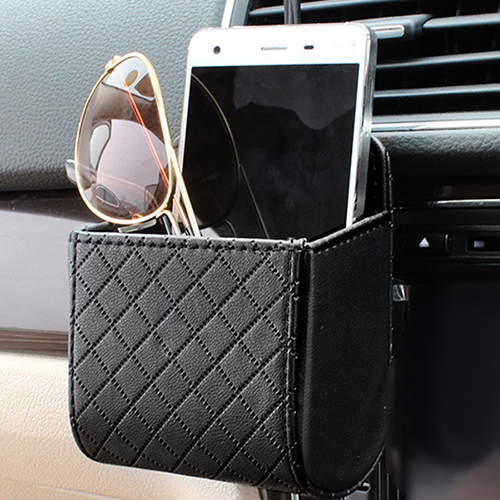 EAFC PU Leder Auto Auslauf Luft entlüften Papierkorb Auto praktisch Halfter Tasche Beutel Organizer Hängen Kasten Auto Liefert zubehör: Schwarz