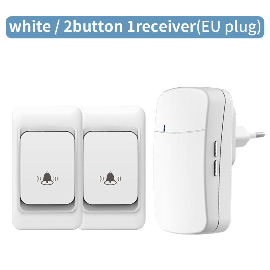 Timbre inalámbrico RF de 433MHz, Kit de timbre para casa, 100M de larga distancia, 38 tonos de llamada, timbre de puerta, enchufe europeo y estadounidense, botón receptor, Control remoto: Negro
