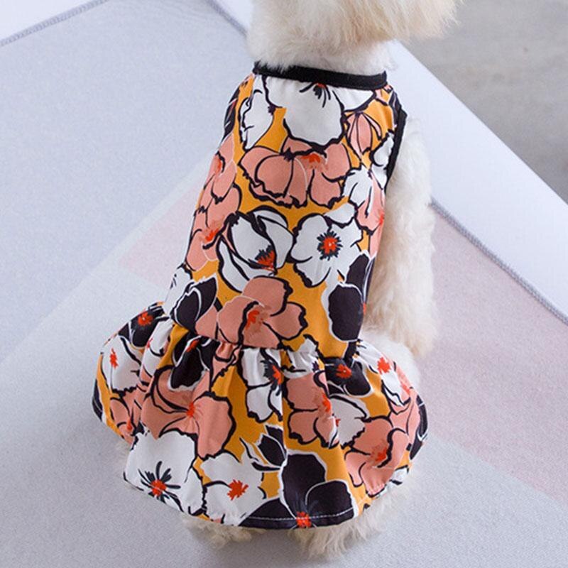 Robe d'été pour animaux de compagnie, imprimé de fleurs, Costume de voyage pour chien et chat, vêtements pour animaux de compagnie: Orange / L 5.5-8kg Pet