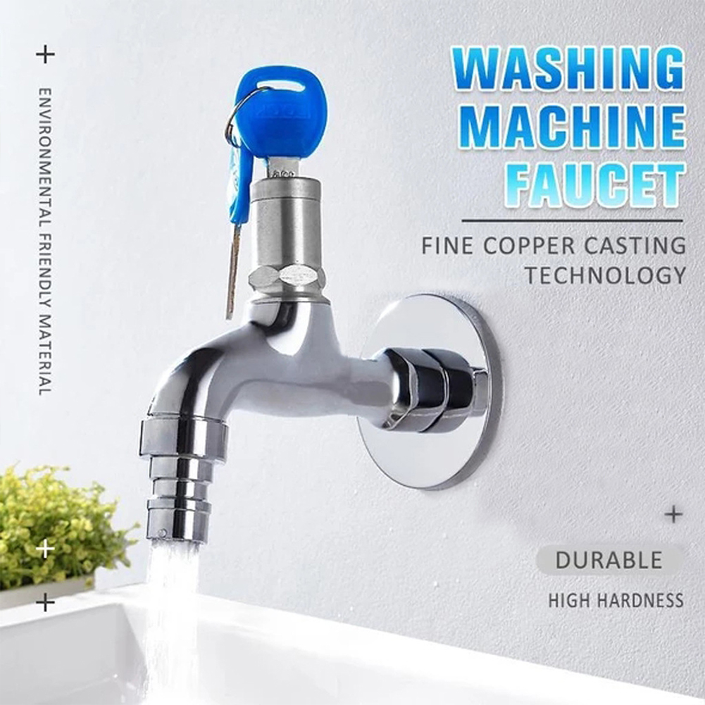 Universal med lås zinklegering utomhus trädgård väggfäste kök stöldskyddskran offentlig vattenkran 2 nycklar diskbänk ett hål