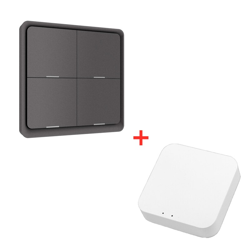 4 Gang Tuya Zigbee Smart Switch Draadloze 12 Scène Schakelaar Drukknop Controller + Tuya Zigbee Brug Gateway Hub Smart thuis: Gray and Gateway