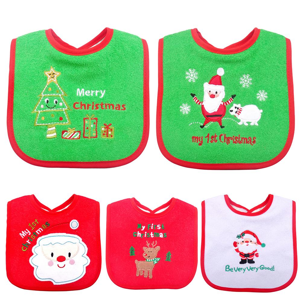 Christmas Baby Bib Pinny Fashionable Embroidered Pattern Saliva Towel Baby Baby Waterproof Bib