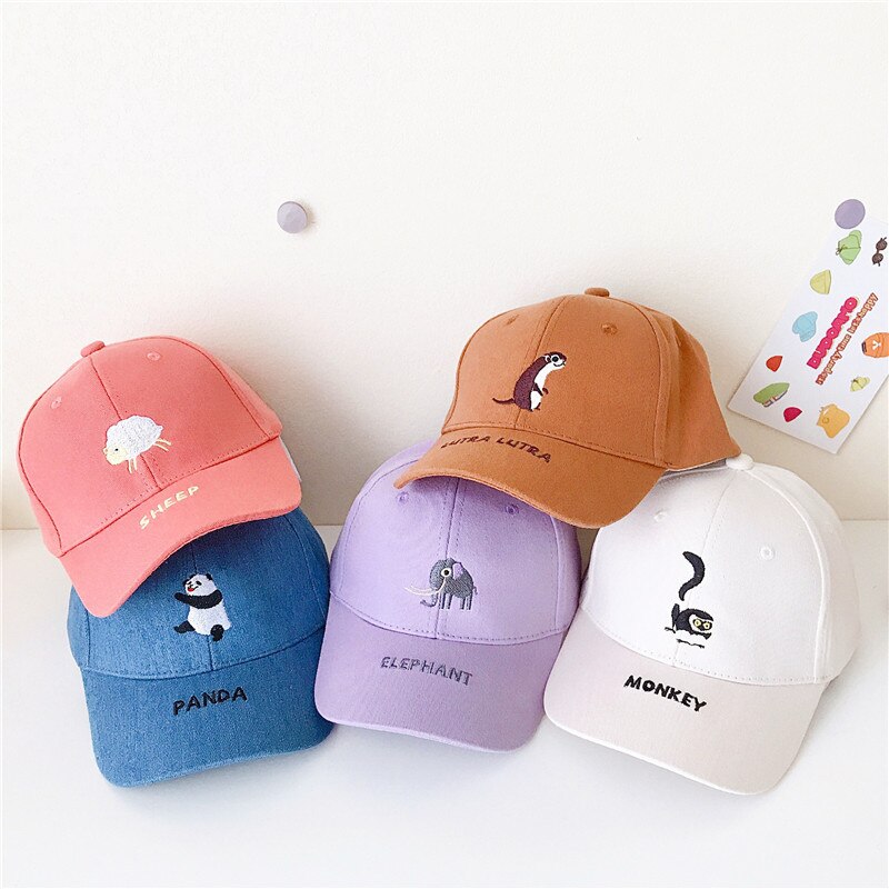 Cartoon Dieren Borduren Kids Baseball Cap Lente Zomer Outdoor Jongens Meisjes Zonnehoed Kinderen Peuter Caps