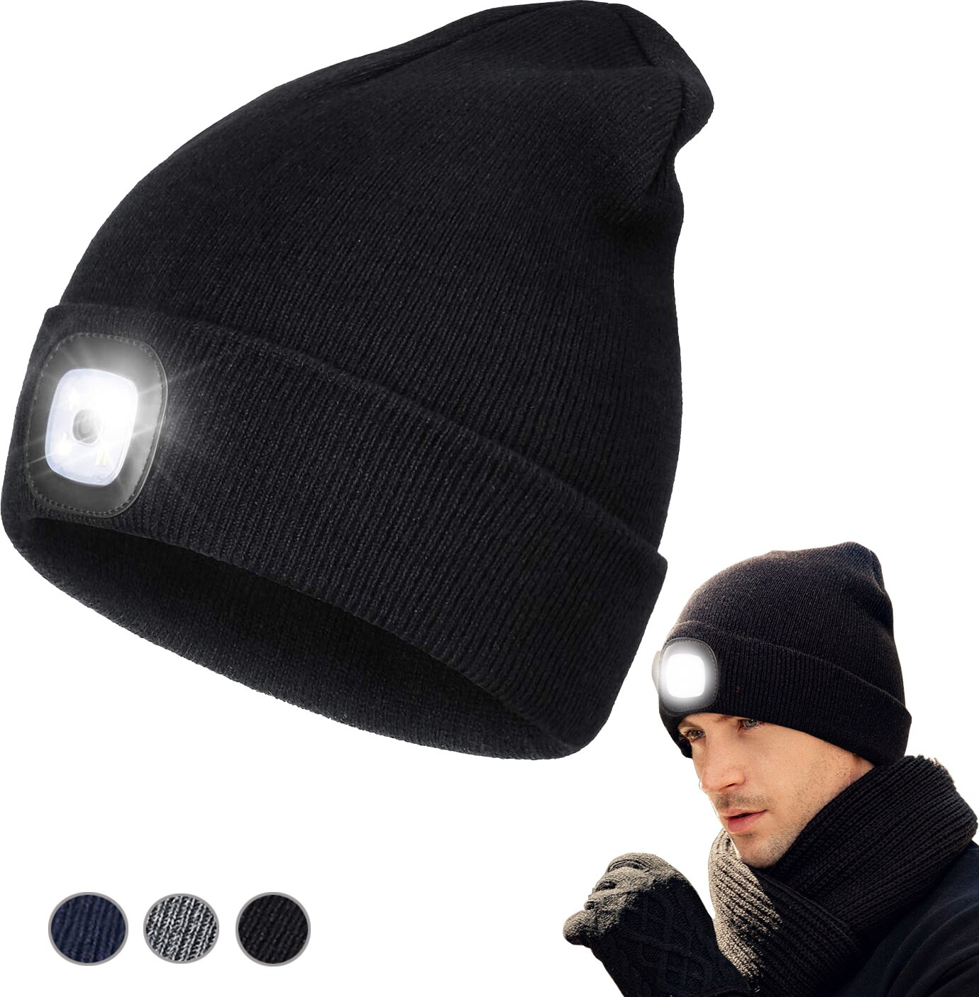 LED Mütze Mütze mit Licht unisex USB wiederaufladbare Lampenhüte Freisprecheinrichtung Stirnlampe Mütze Winter Gestrickte Nachtlicht Mütze Taschenlampe