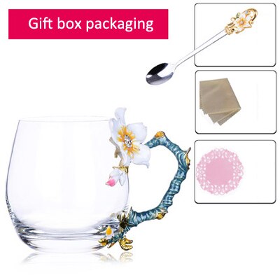 Top blomster og rhinsten dekoreret emalje kaffekop krus blomst te glas mælkekopper legeret håndgreb kopper og krus: M -3