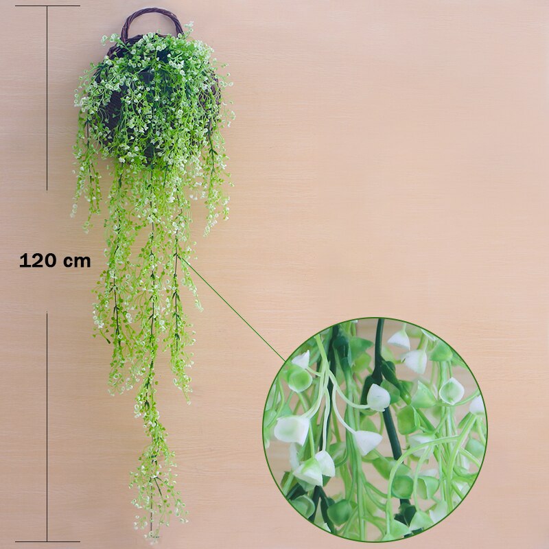 2PCS Artificial Hanging Plants Gypsophila 120CM PP Plant Greenery Green Leafs wall decor bathroom accessories: SMTJZL010