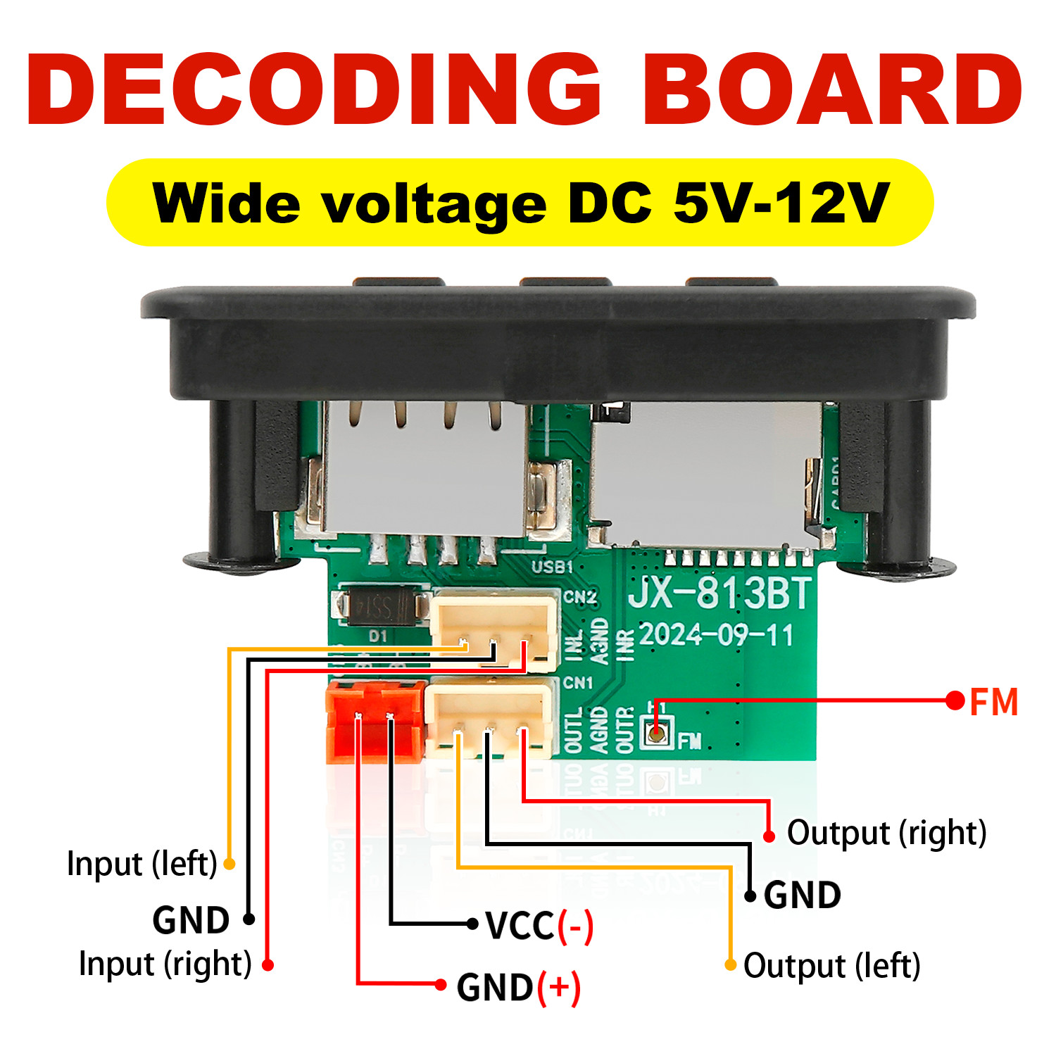 12V Wireless Bluetooth 5.0 DIY MP3 WMA WAV Decoder Board Car Audio USB TF FM Radio Handsfree Module MP3 Player For Speaker 12V W