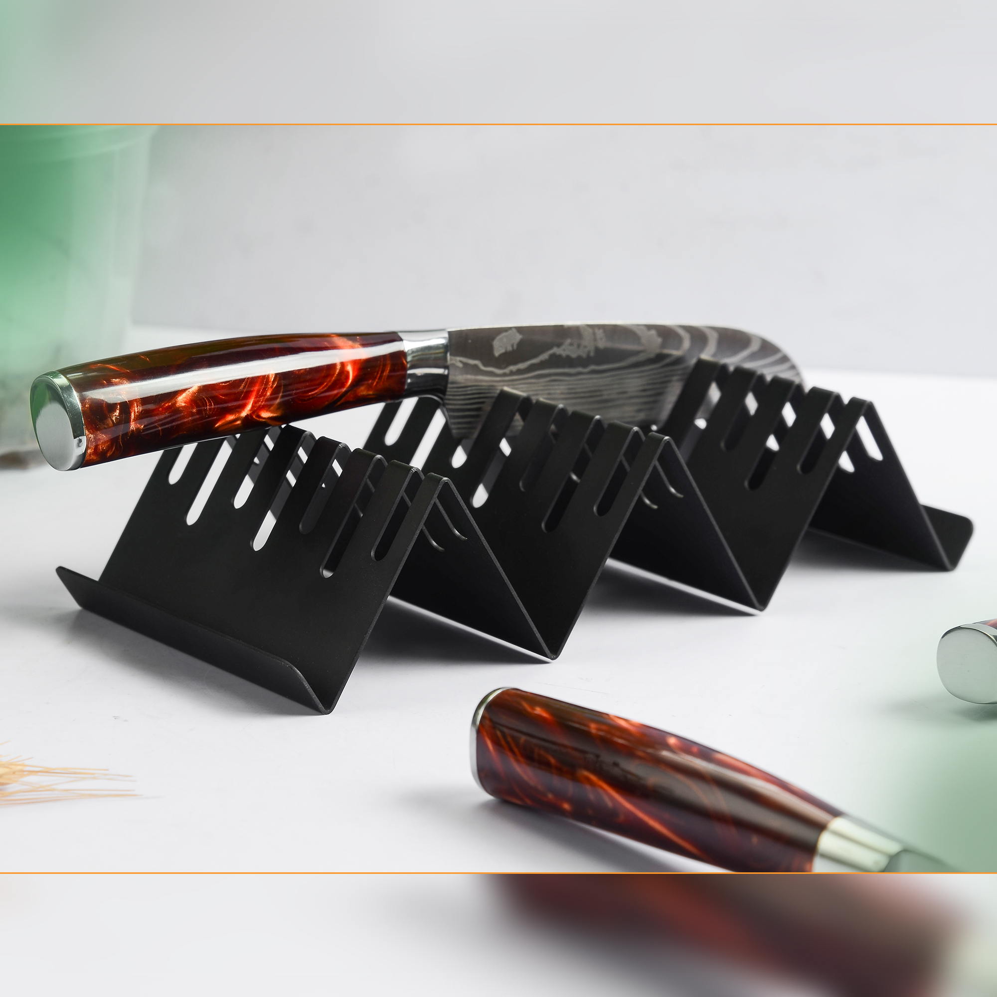 XYj 2PCS Drawer Knife Holder Kitchen Organization W Shape Stainless Steel Knife Block Stand Black Save Space Cooking Tools