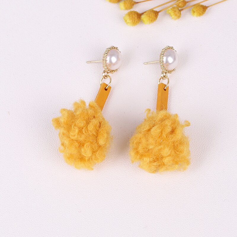 Agustina Cute Fur Ball Long earrings women Feather earrings Soft Geometric jewelry simple Trend Jewelry: 4