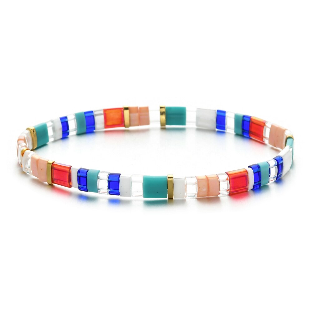 Smzy pulseira feminina com miçangas do arco-íris, artesanal e elástica, com pingentes da amizade, pulseira feminina: HGSL063