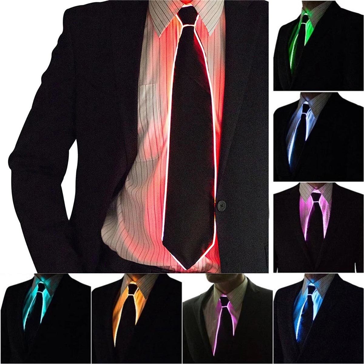 EL Luminous Necktie Glowing Fanny Flashing Ties Novelty Necktie for Men LED Light Up Ties Halloween Party Costume Accessory