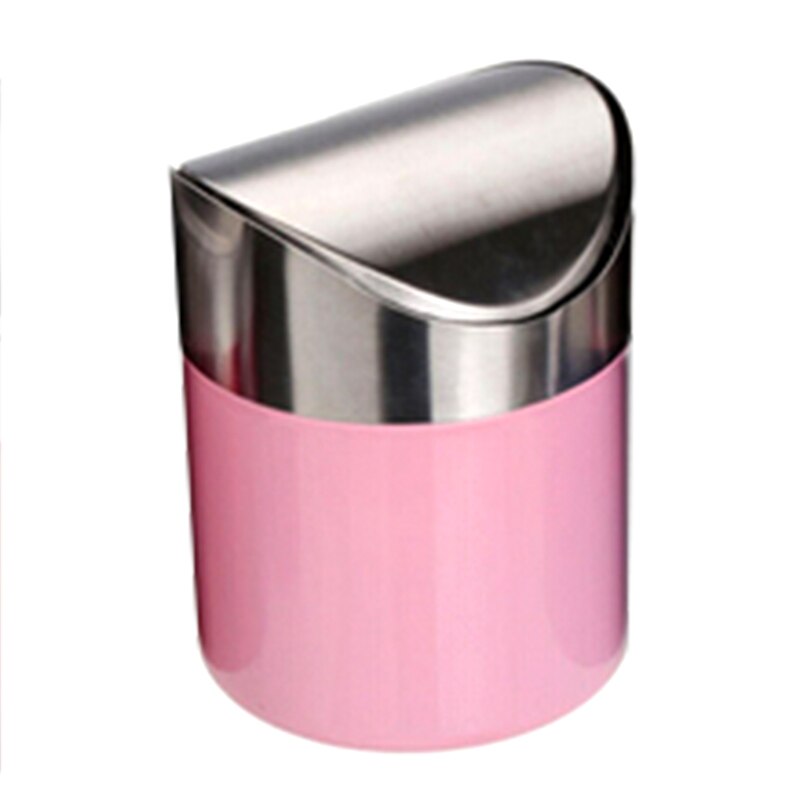 Stainless Steel Trash Bin 1.5L Mini Car DustBin Swing Lid Kitchen Worktop Waste Rubbish Trash Can