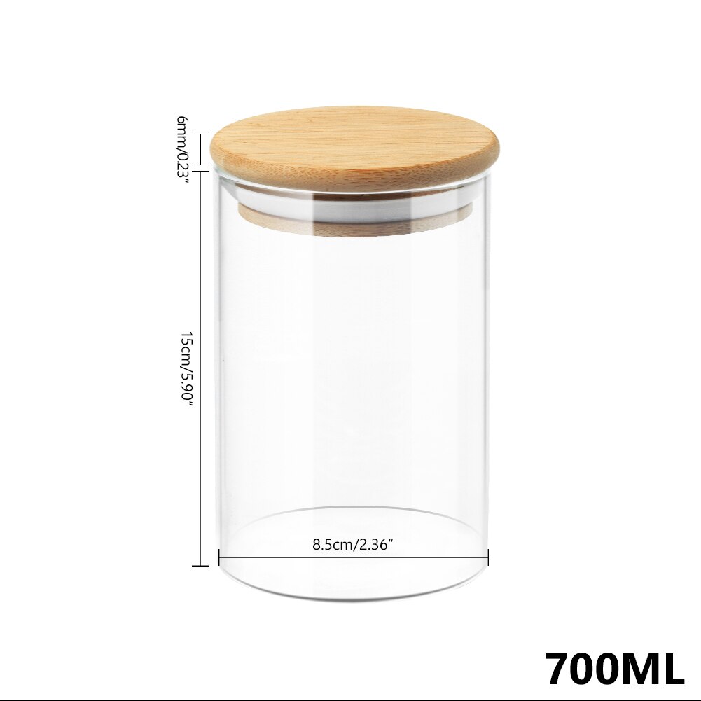 Afgesloten Glazen Pot Met Bamboe Deksel Bus Voedsel Opslag Keuken Flessen Container Voor Losse Thee Bean Suiker Zout Koffie: 700ml 8.5x15cm