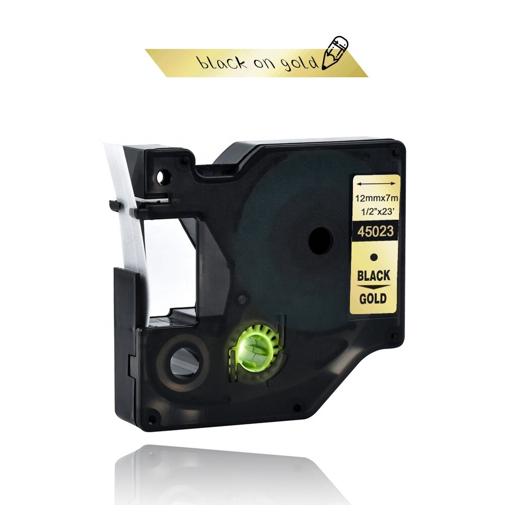 Mixed 15 colors 45013 label tape Compatible dymo D1 12mm label printer laminated D1 45010 ribbon cassette for Dymo LM160 printer: black on gold