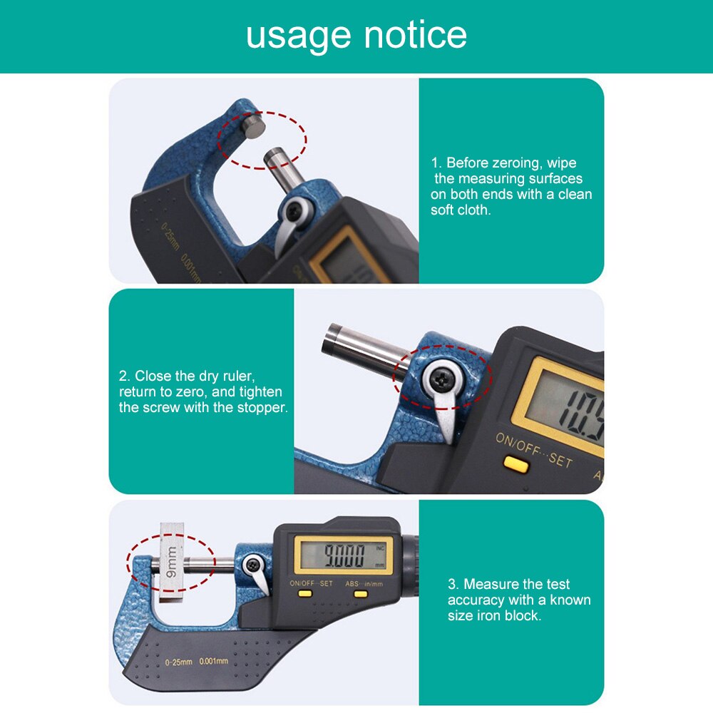 Digital Gauge Measuring Micrometer 0-25mm 0.001mm Metric/Inch Electronic Outside Micrometer Carbide Tip Digital Measuring Tools