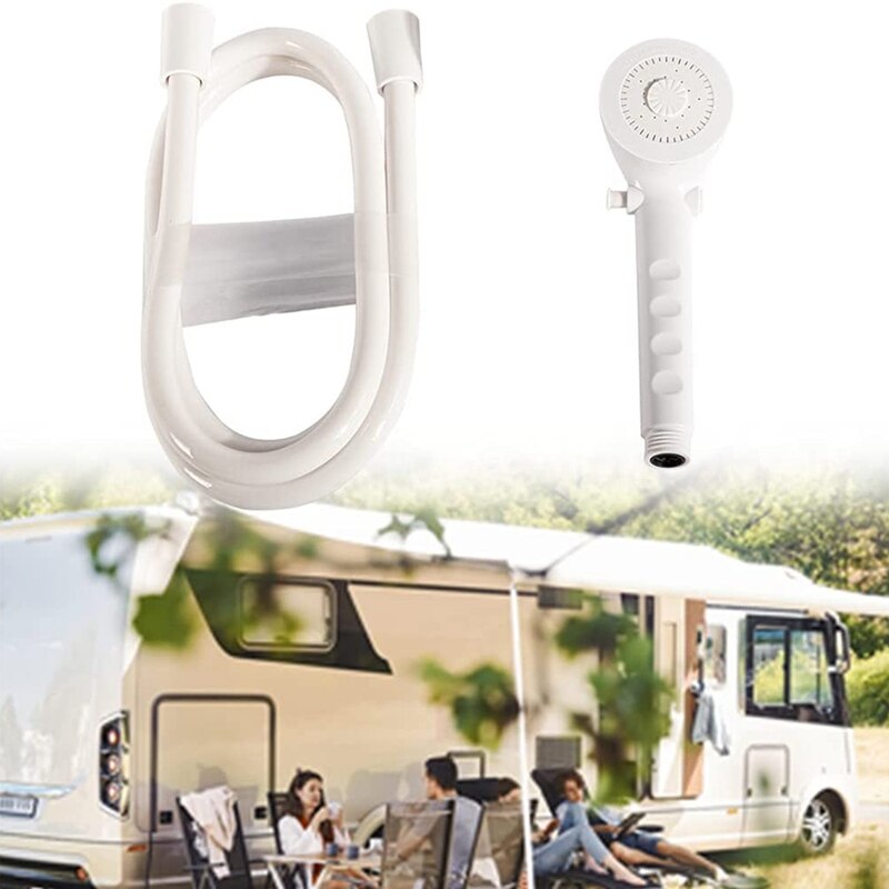 White RV Shower Head with Hose for Camper,Van,Travel Trailer, Motorhome and Boat