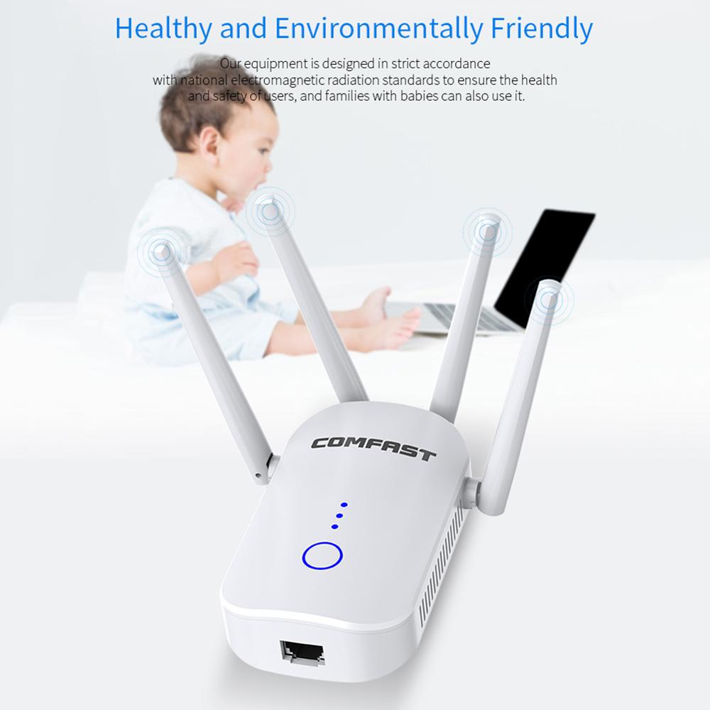 WiFi Range Extender Signal Booster 1200Mbps Dual Band WiFi Range Extender with 4 External Antennas