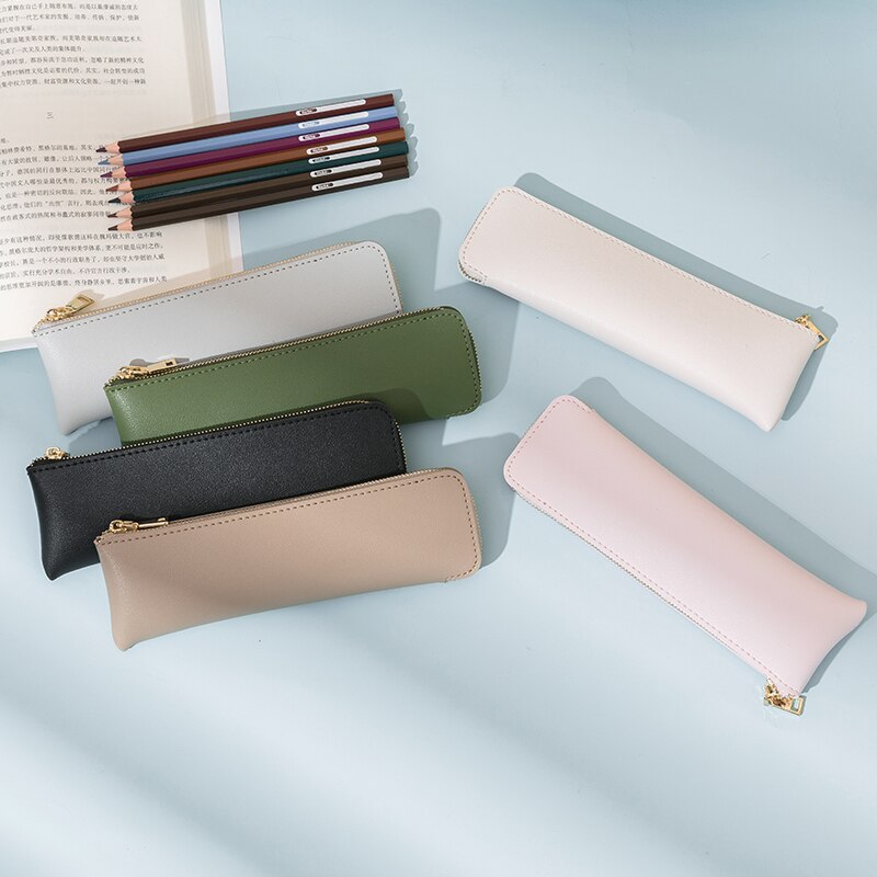 Etui dames met rits, schattig leren potlood, etui voor kunststudenten, schets, kleurpotloodtas