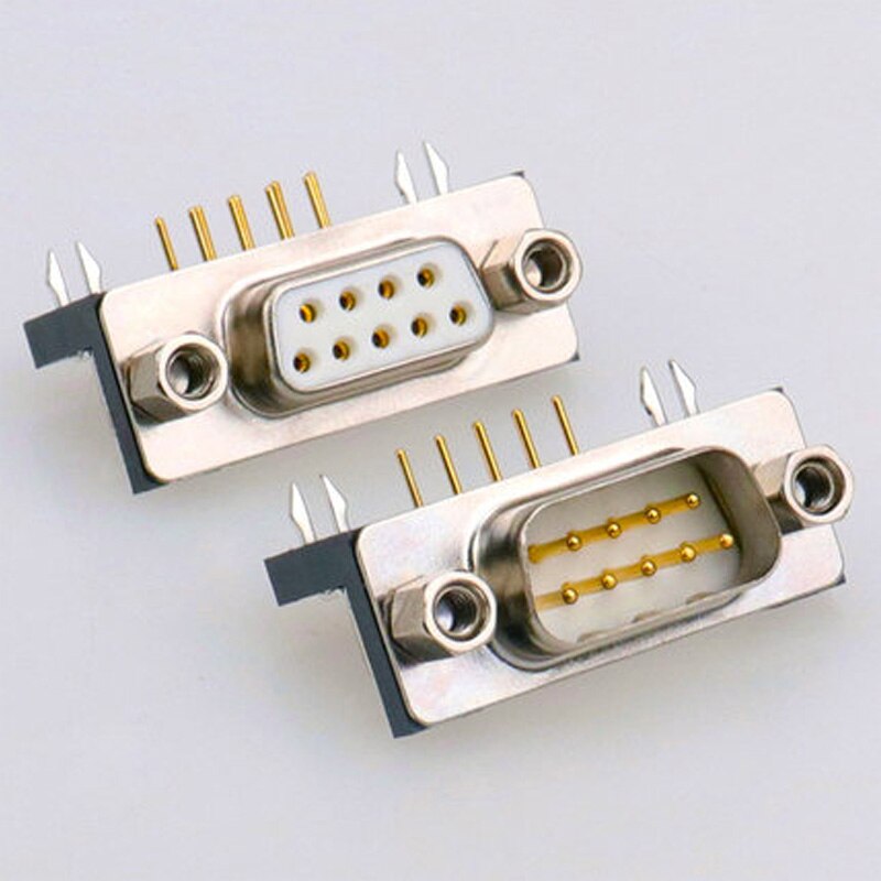 Gold plated solid needle DR9 needle welded plate connector RS232/DB9 serial port curved needle 90 degree connector