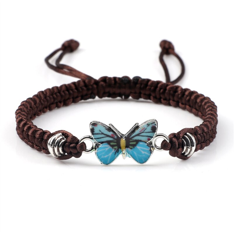 Blauwe Vlinder Hanger Armband Voor Vrouwen Meisje Verstelbare Handgemaakte Rood Touw Ketting Armbanden Bangles Vriendschap Sieraden: Brown