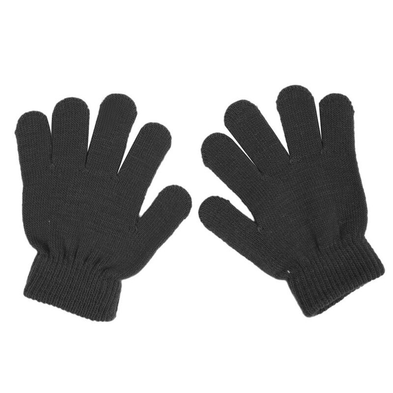 Guantes de invierno bonitos para bebés y niñas, guantes elásticos de punto de dedo de Color sólido: BK