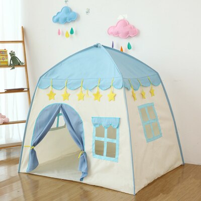 Play house Tent Children Birthday Pink Flowers Teepee House Kids Tent Indoor Outdoor Castle Play Wigwam Baby Princess Game: blue