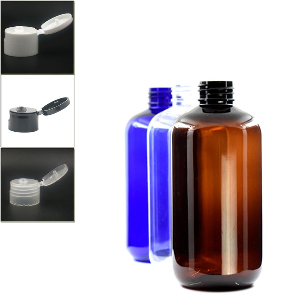 250ml lege Doseren Cap boston ronde plastic fles, clear pet fles met transparant/wit/zwart flip top deksel